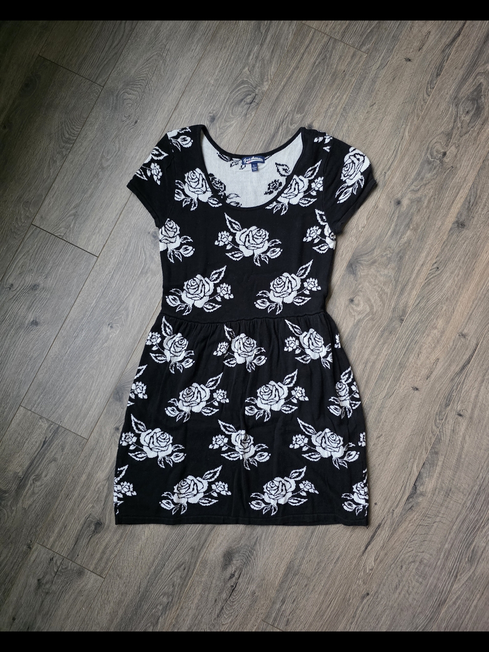 Freshman Black Dress with White Rose Print